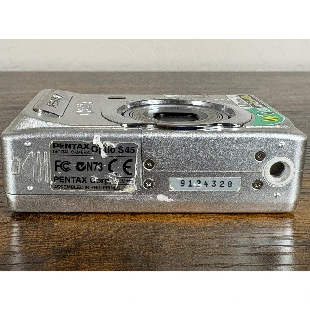 Pentax Optio S45 Digital Camera Silver 4MP 3x Optical Zoom‎ AA- Untested- As-Is